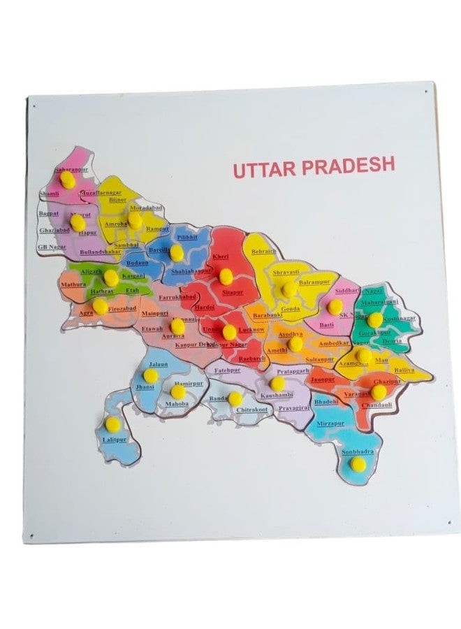 FUTUREZ KEY Uttar Pradesh Map Puzzle, Educational Geography Learning Toy, Colorful Districts with Knobs - Image 1